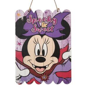 Disney Wooden Halloween Sign Vampire Minnie Mouse 9" x 12" Spooky & Sweet